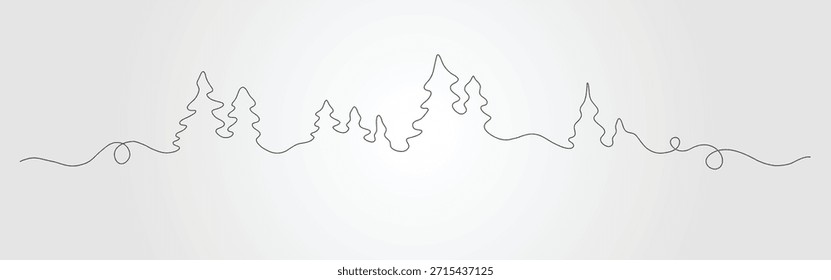 Dibujo de una sola línea de árboles en un bosque ideal para diseños temáticos de naturaleza, carteles ambientales y proyectos de arte simplistas.