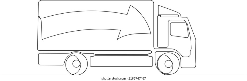 Single Line Drawing Of Truck, Line Art Transport Concept Vector Illustration