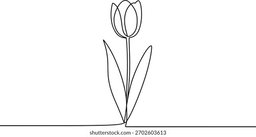 Dibujo de una sola línea de una línea continua de flor de tulipán 1
