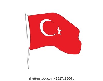 Um único desenho de uma bandeira da Turquia. Linha contínua ícone República da Turquia. Ícone de uma linha. Ilustração vetorial. Vetor feito à mão não AI.