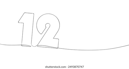 A single line drawing of a twelve symbol. Continuous line twelfth number icon. One line icon. Vector illustration.