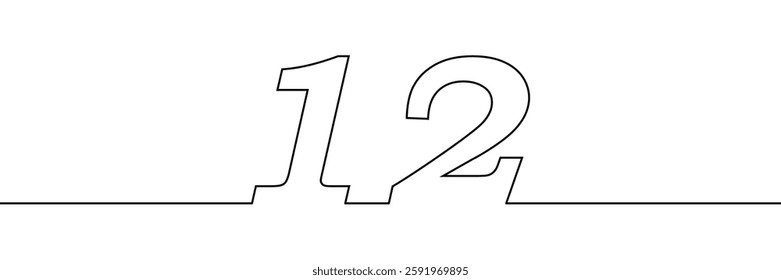 A single line drawing of a twelve symbol. One line icon. Continuous line twelveth number icon. Vector illustration.