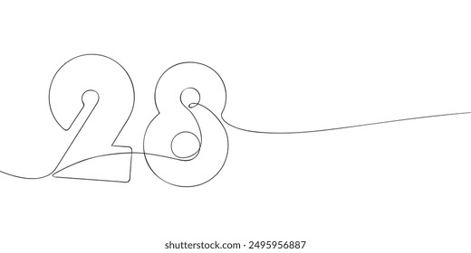 A single line drawing of a twenty eight symbol. Continuous line twenty eighth number icon. One line icon. Vector illustration.