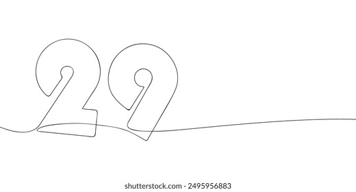 Dibujo de una sola línea de un símbolo de veintinueve. Icono de línea continua número 29. Icono de una línea. Ilustración vectorial.
