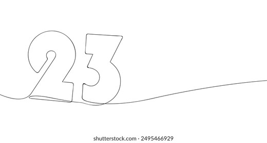 A single line drawing of a twenty three symbol. Continuous line twenty third number icon. One line icon. Vector illustration.