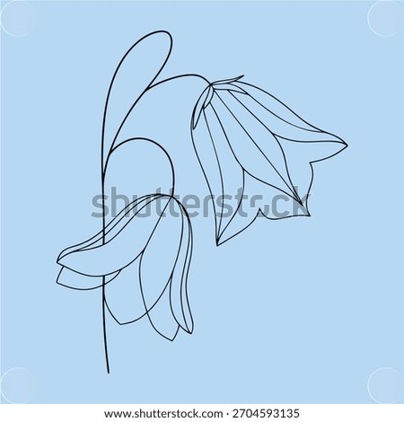Single Line Drawing Two Bell- Shaped Flowers Hanging Down Light Blue floral