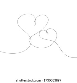 Single line drawing of two heart shapes