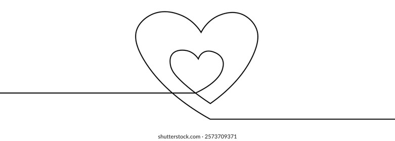 A single line drawing of a two hearts. One line icon. Continuous line hearts icon. Vector illustration