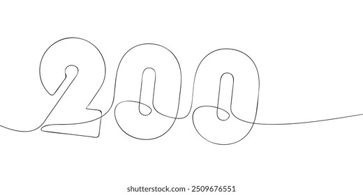 A single line drawing of a two hundred symbol. Continuous line two hundredth number icon. One line icon. Vector illustration.