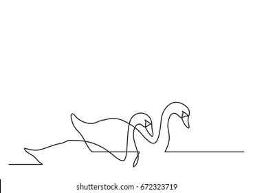 single line drawing of two swans