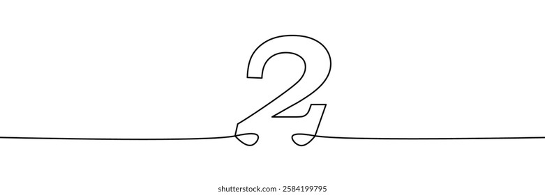 A single line drawing of a two symbol. One line icon. Continuous line second number icon. Vector illustration.