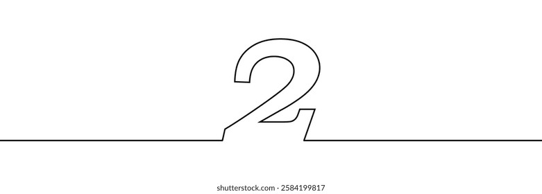 A single line drawing of a two symbol. One line icon. Continuous line second number icon. Vector illustration.