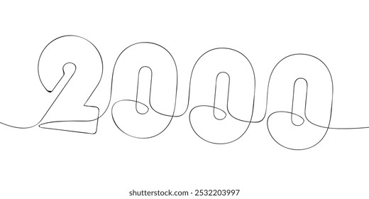 A single line drawing of a two thousand symbol. Continuous line two thousandth number icon. One line icon. Vector illustration.