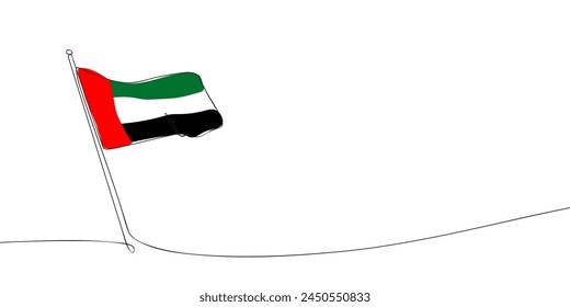 A single line drawing of a UAE flag. Continuous line The United Arab Emirates icon. One line icon. Vector illustration.