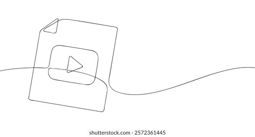 A single line drawing of a video file. Continuous line video player icon. One line icon mp4 file. Vector illustration.