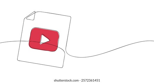 A single line drawing of a video file. Continuous line video player icon in color. One line icon mp4 file. Vector illustration.