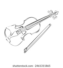 A single line drawing of a violin. Continuous line violin icon. One line icon.