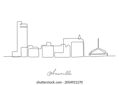 Single line drawing visit Amarillo city skyline, Texas. World beauty town landscape art. Best holiday destination postcard. Editable stroke trendy continuous line draw design vector illustration