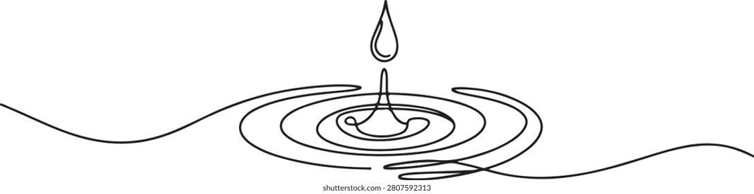 Single line drawing of a water drop creating ripples