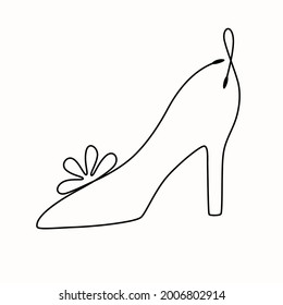Single line drawing of wedding shoe. Vector hand drawn line art style.