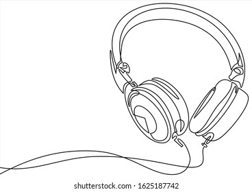 Single line drawing. Wireless headphones for listening to music.