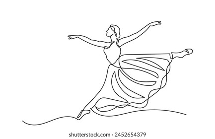 single line drawing of a woman ballet dancer.ballet Ballerina continuous line art drawing.Ballet Dancer ballerina. Vector Illustration.
