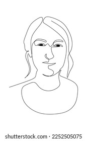 Single line drawing of a woman. Hand drawn style design line art. People in portrait