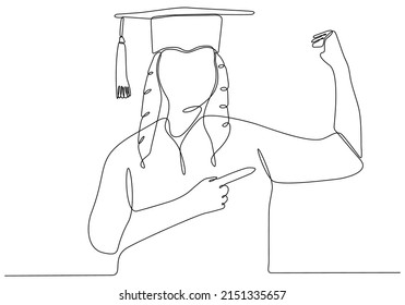 
A single line drawing of women celebrating their school graduation. Continuing undergraduate education concept line drawing design vector illustration