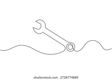 Dibujo de una sola línea de una llave sobre un fondo ondulado