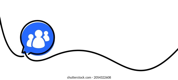 Single line drawn blue bubble with people. Vector illustration.