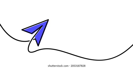Single line drawn blue paper plane. Continuous line. Vector illustration.