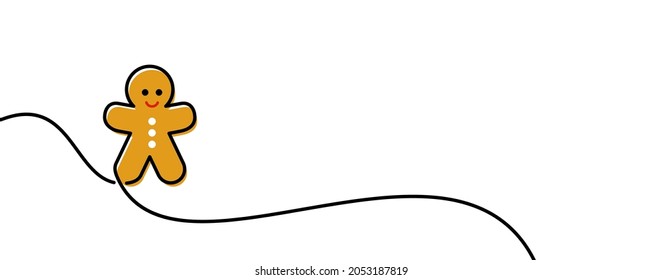 Esquema del hombre de pan de jengibre dibujado en una sola línea. Galleta de jengibre de línea continua. Ilustración vectorial.