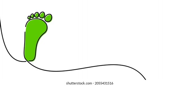 Single line drawn green footprint. Vector illustration.