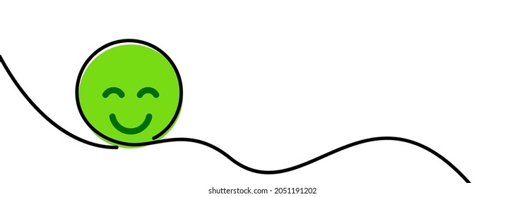 Single line drawn green smile emoji sign. Vector illustration.