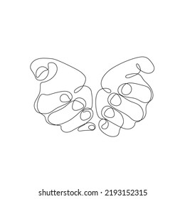 Einzeilige Handgesten, minimalistisches Handgebet. Dynamische, kontinuierliche grafische Vektorgrafik-Design-Illustration
