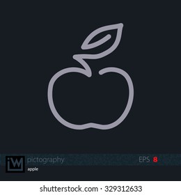 Single line drawn icon of an apple. 
