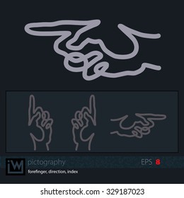 Single line drawn icon of a forefinger. Direction, guide, pointing, warning or emphasizing symbol.