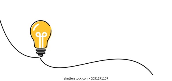 Single line drawn light bulb or yellow lamp. Vector illustration.