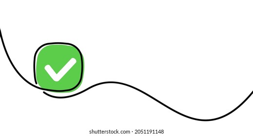 Signo de marca de verificación de la línea dibujada de una sola línea. Ilustración vectorial.