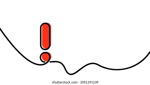 Marca de exclamación roja dibujada en una sola línea. Ilustración vectorial.