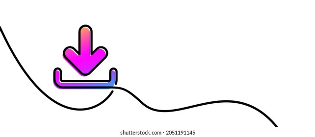 Single line drawn silhouette of download sign. Vector illustration.