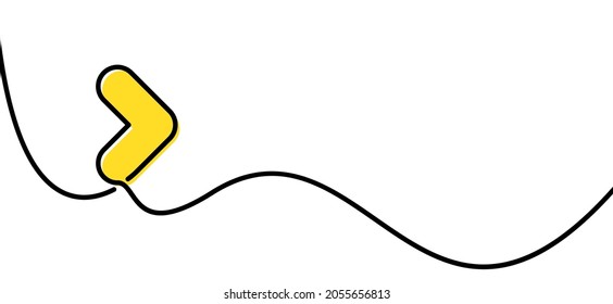 Flecha de juego amarilla dibujada con una sola línea. Ilustración vectorial.
