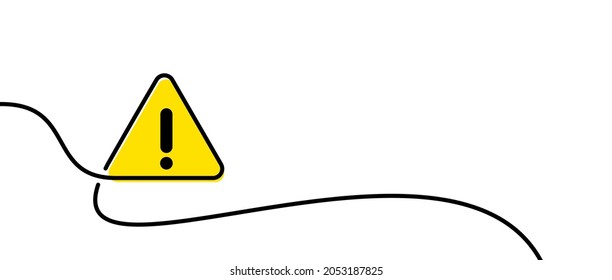 Triángulo amarillo dibujado de una sola línea con signo de exclamación. Ilustración vectorial.
