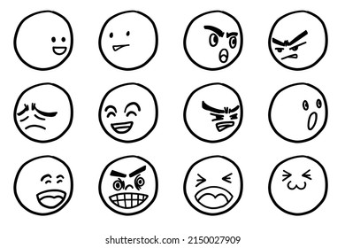 Single line faces emotion. Easy drawn emoticon instant of moods for any design or cartoon, comic. Vector illustration with layers.