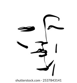 single line female character face black and white