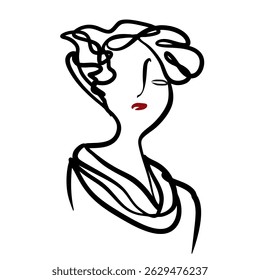 single line female character face black and white