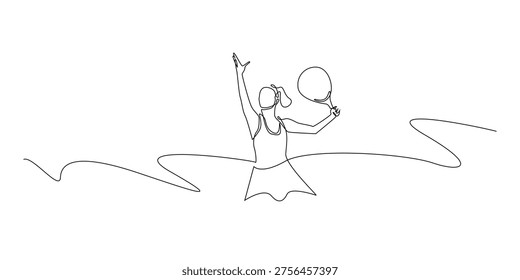 single line female padel player hitting ball.continuous line drawing of woman athlete swinging racket.sport action concept.one line vector illustration.