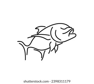 Mascota de pescado de una sola línea, vector de diseño de logotipos