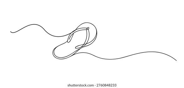 Una sola línea flip flops.Continuo dibujo de línea de sandalias de playa casual.concepto de calzado de verano.una línea de Ilustración vectorial.