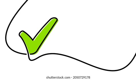 Single line green check mark drawing. Vector illustration.